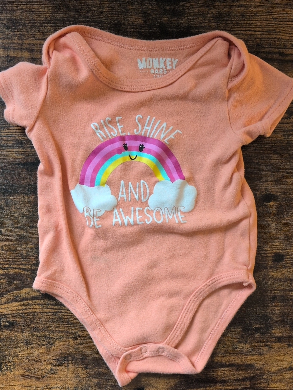 5/$25 Monkey Bars Peach Rainbow Graphic Onesie Bodysuit 12M